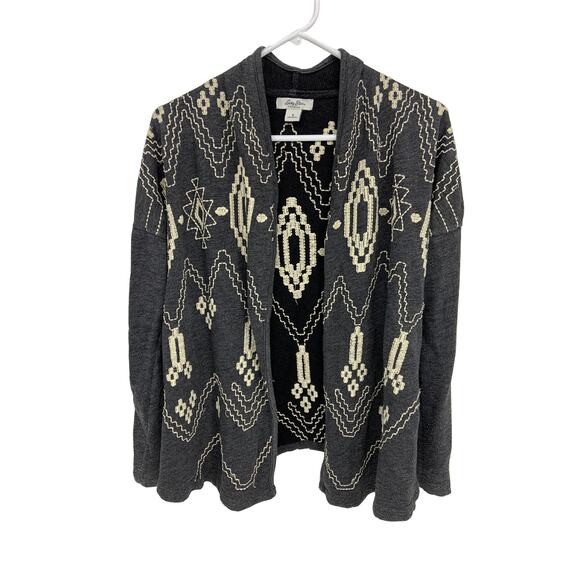 Lucky Bliss Gray Fully Embroidered Cardigan Sweater Size S - Picture 2 of 6